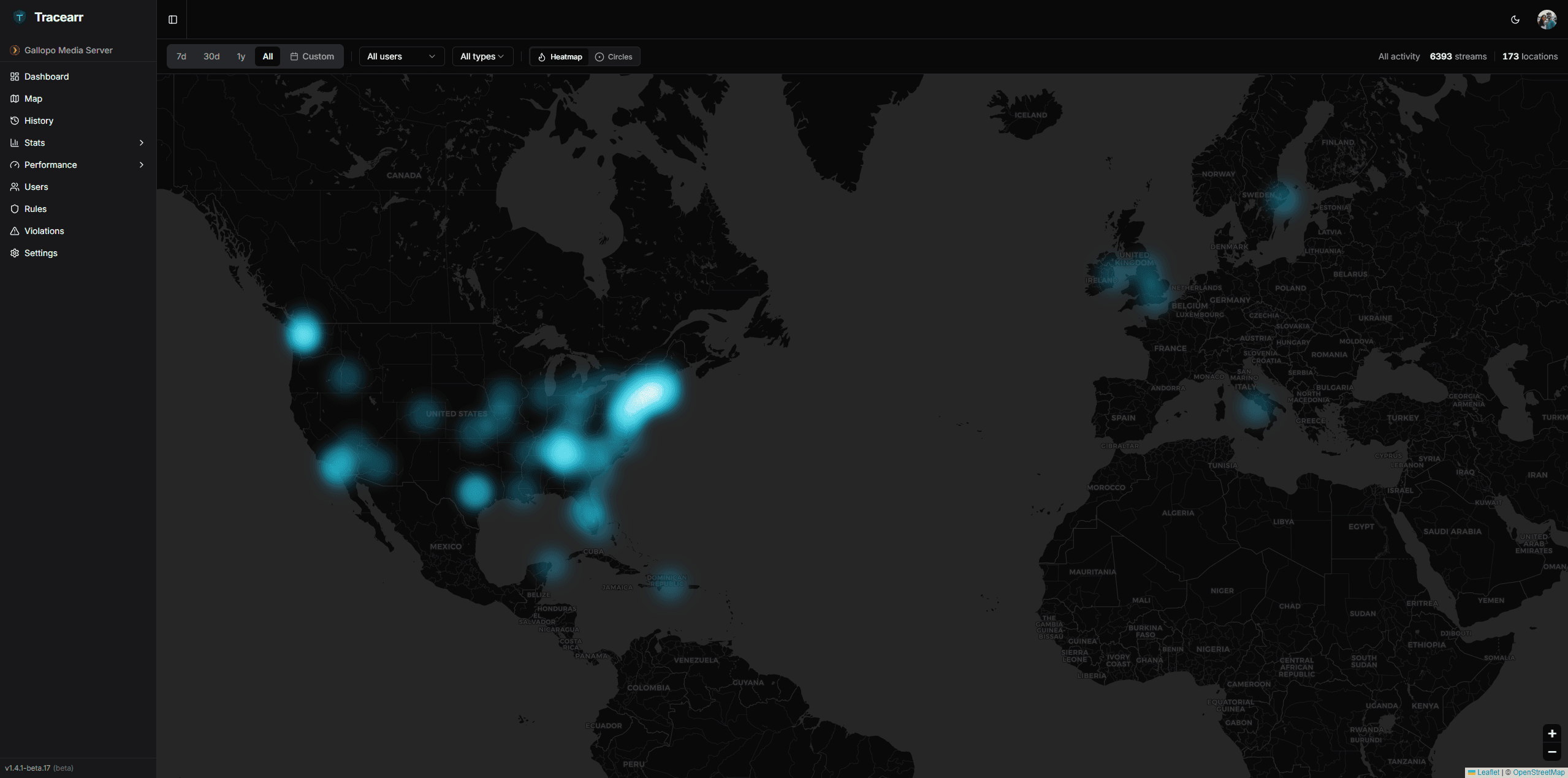 Stream activity heatmap