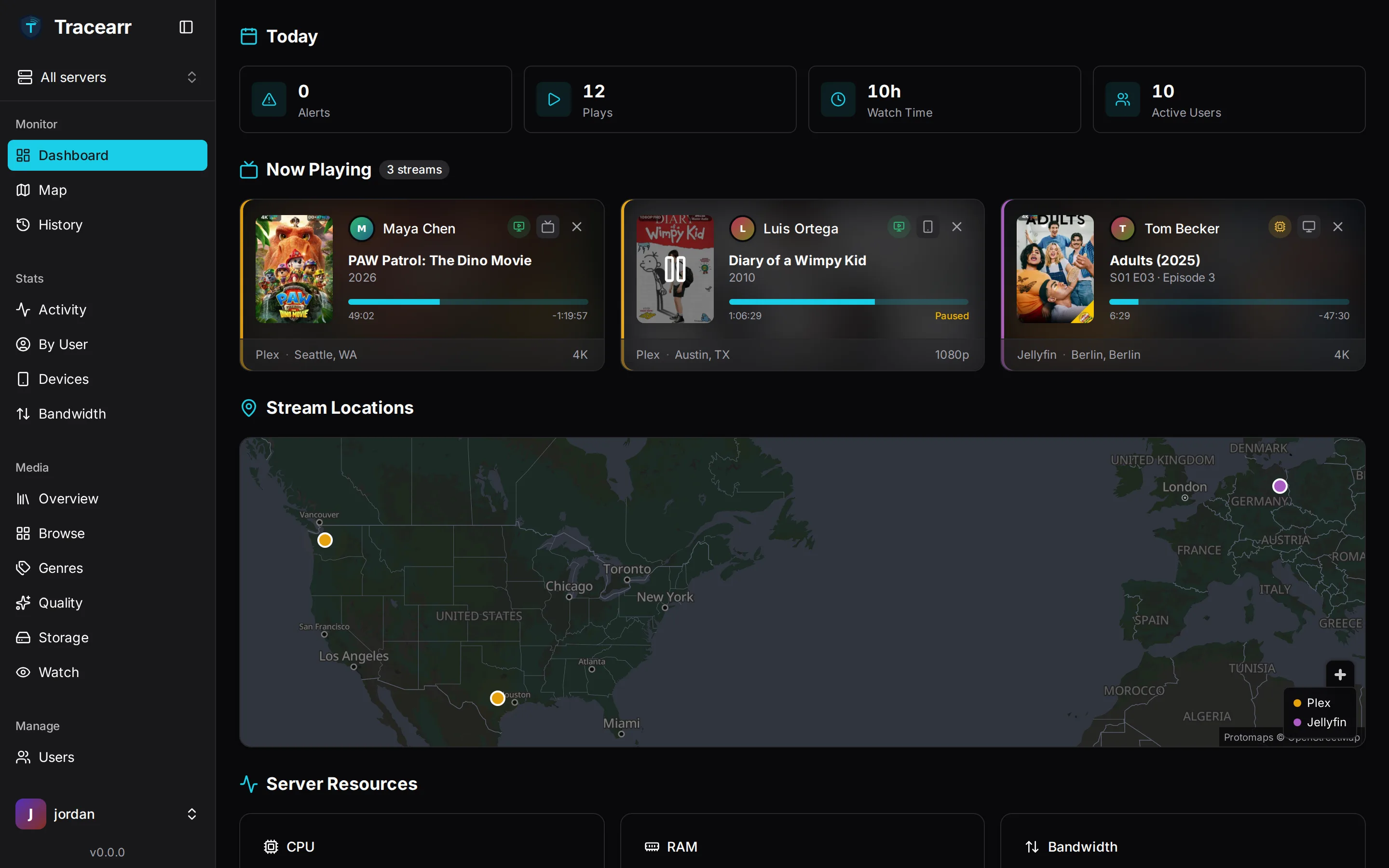 Multi-Server Dashboard - Tracearr feature screenshot
